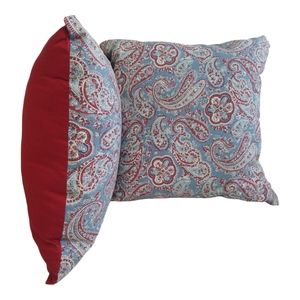 NEW Pair (2): Dusky Blue & Red Paisley Print Throw Pillows
